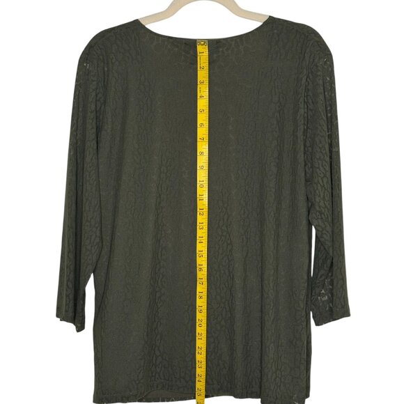 NWOT Jones NY Signature Woman Blouse sz XL Dressy Olive Green Lacey 3/4 Sleeves - Picture 7 of 12